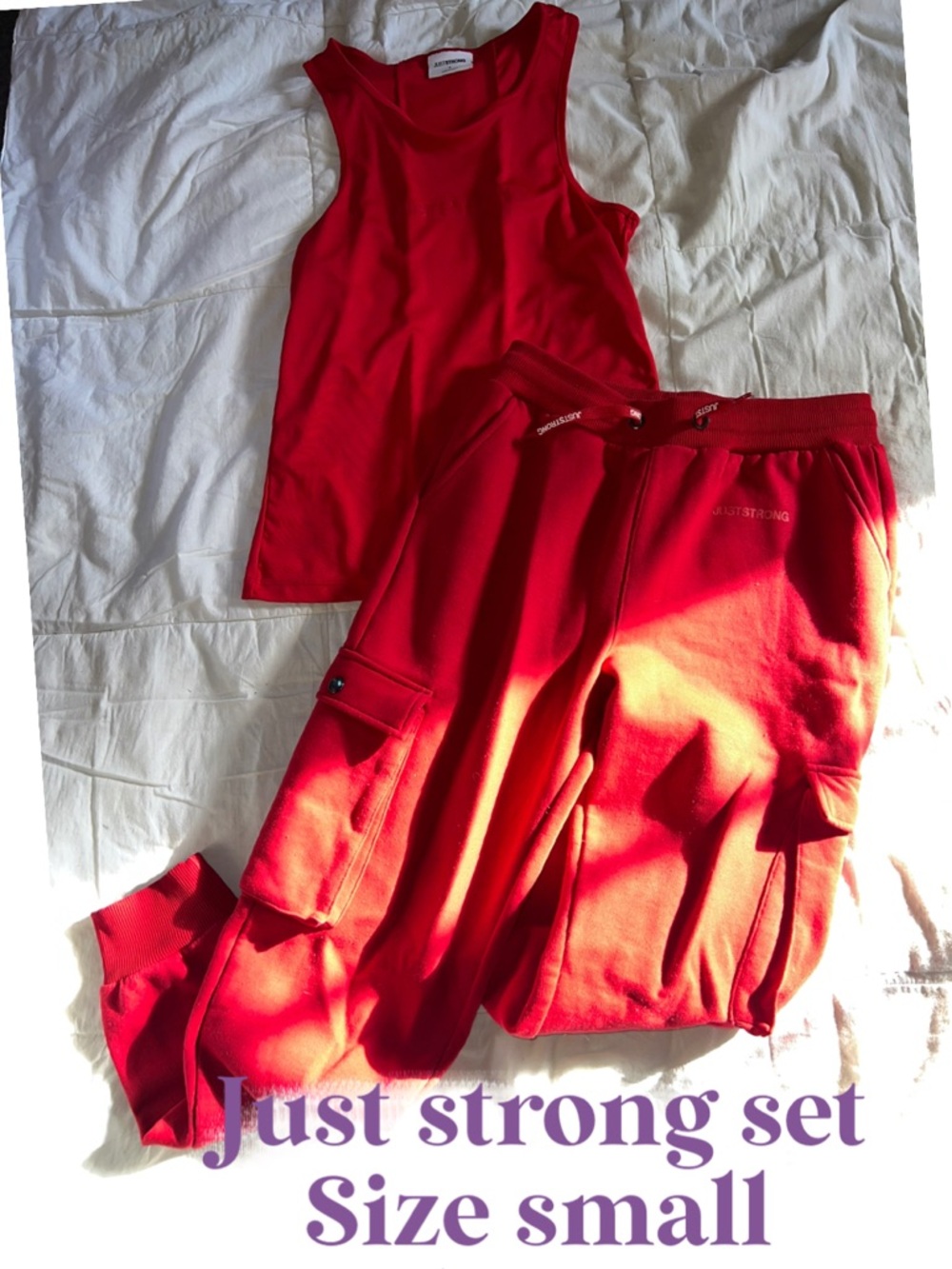 JUST STRONG Red Jogger & Tank Set
 SIZE SMALL 
like new without tags